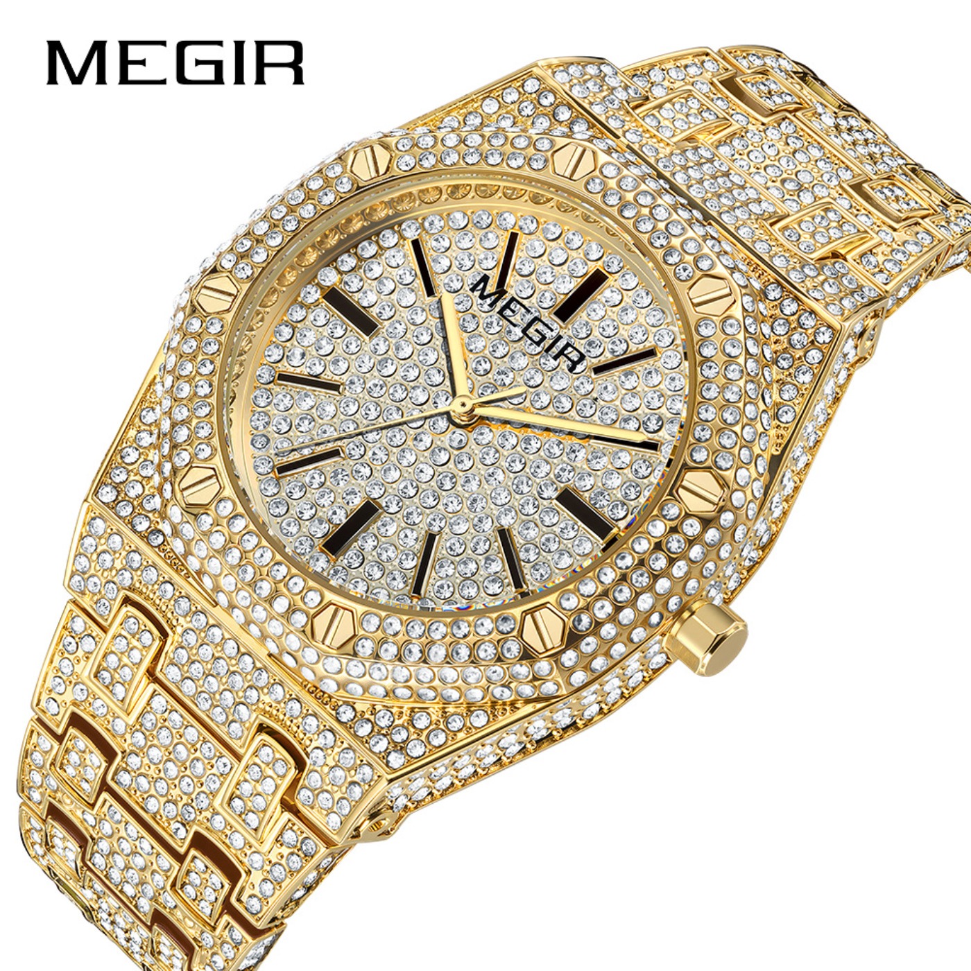 Men'S Fashion Luxury Brands - MEGIR Luxury Quartz Rhinestone Watch for