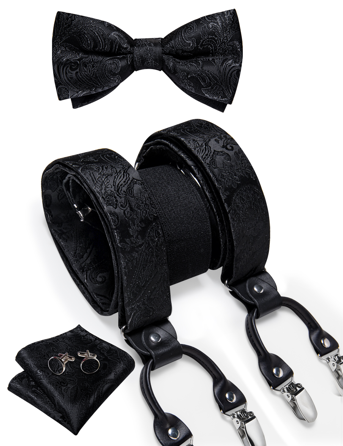 Suspenders Clip Men - Men's Black Adjustable Suspenders Pre-tied Bowtie