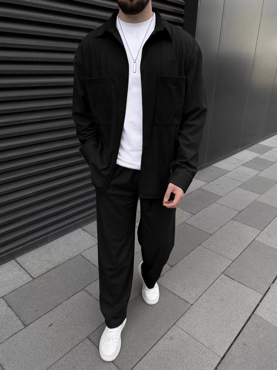 Queer Men'S Fashion - Men's corduroy two-piece outfit: long-sleeved button-down