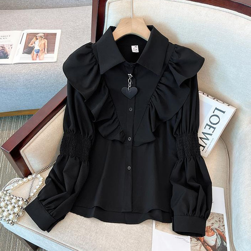 Men'S Fashion Korea - French Style Ruffle Puff Sleeves Blouse