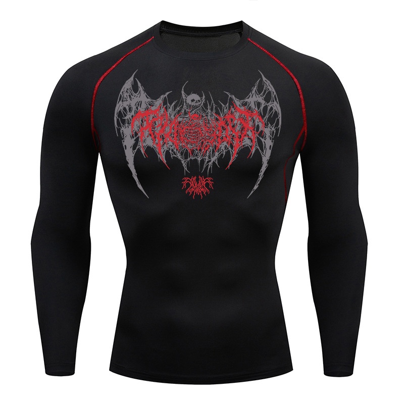 Skull Wings Print Long Sleeve  – Compression Shirt Workout Bewertung und Preis