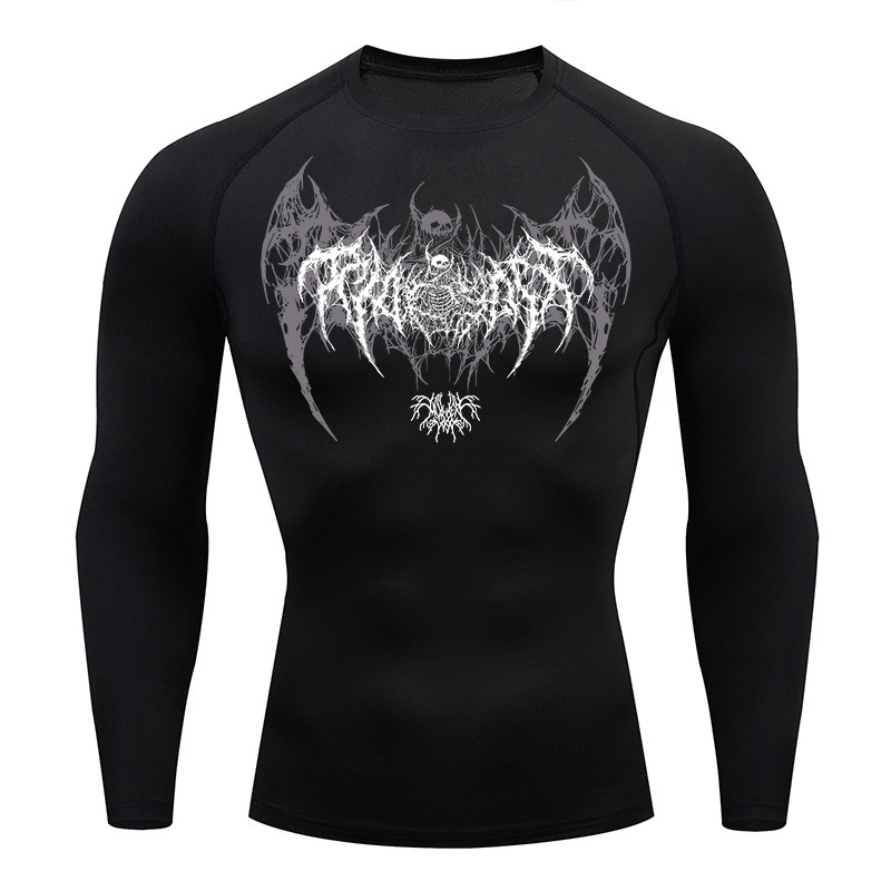 Skull Wings Print Long Sleeve  – Compression Shirt Workout Bewertung und Preis