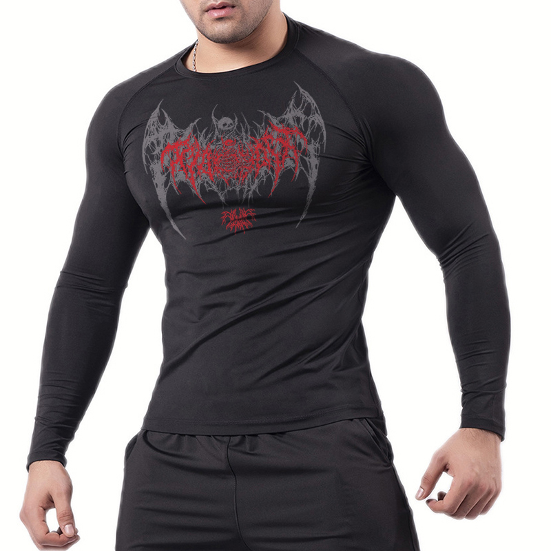 Skull Wings Print Long Sleeve  – Compression Shirt Workout Bewertung und Preis