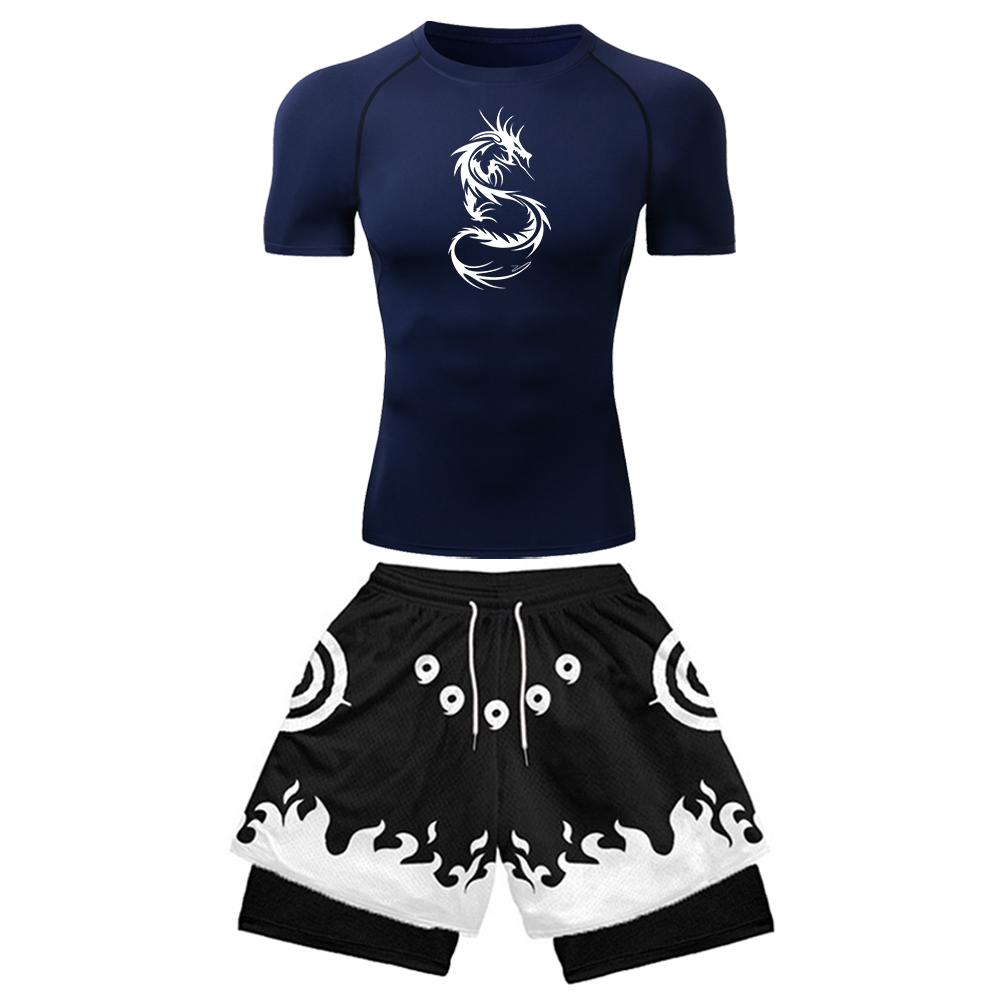 2PCS Men's Anime Gym Set Drago – Compression Shirt Workout Bewertung und Preis
