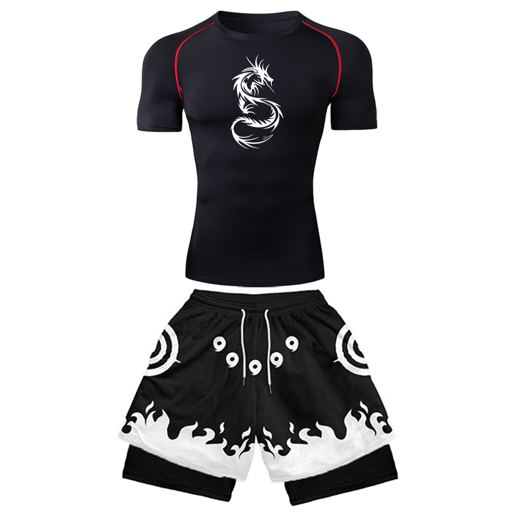 2PCS Men's Anime Gym Set Drago – Compression Shirt Workout Bewertung und Preis