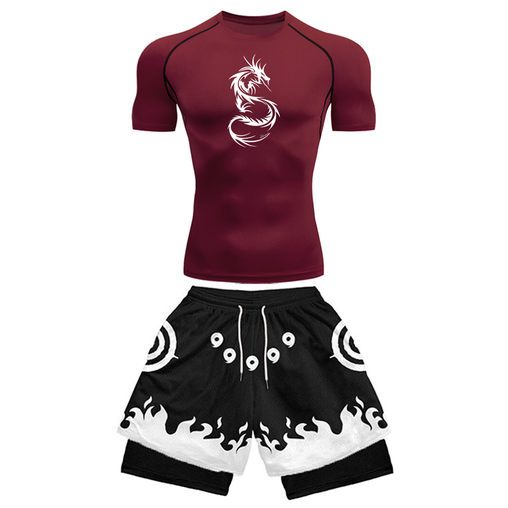 2PCS Men's Anime Gym Set Drago – Compression Shirt Workout Bewertung und Preis