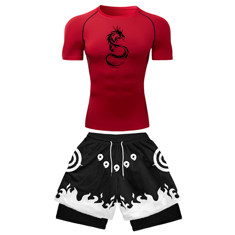 2PCS Men's Anime Gym Set Drago – Compression Shirt Workout Bewertung und Preis